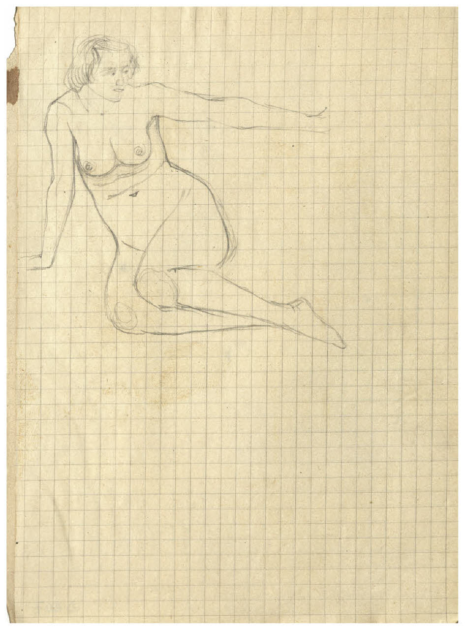 Nudo femminile seduto (disegno) di Disertori, Benvenuto Maria (attribuito) (prima metà sec. XX)