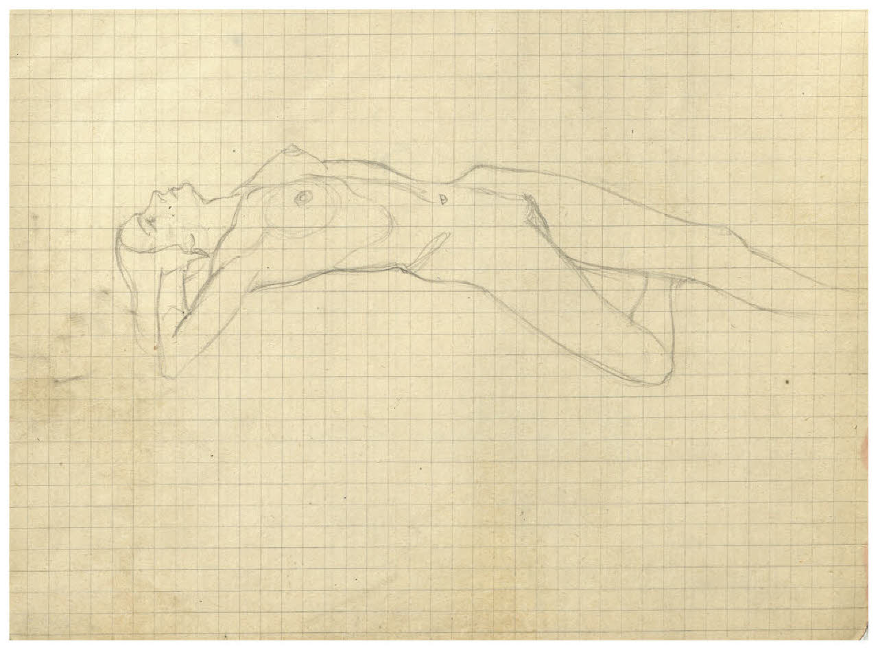 Nudo femminile disteso (disegno) di Disertori, Benvenuto Maria (prima metà sec. XX)