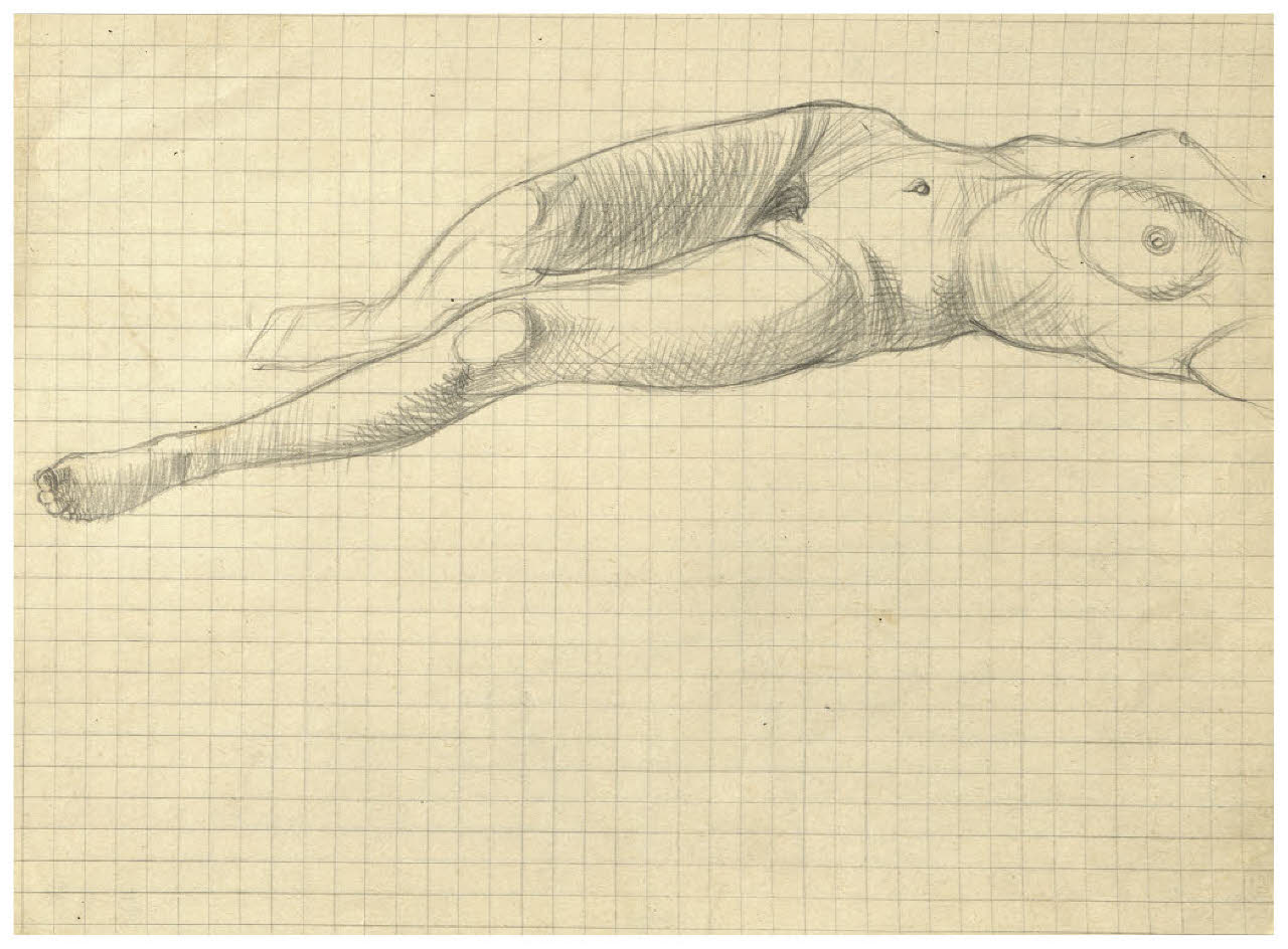 Nudo femminile disteso (disegno) di Disertori, Benvenuto Maria (prima metà sec. XX)