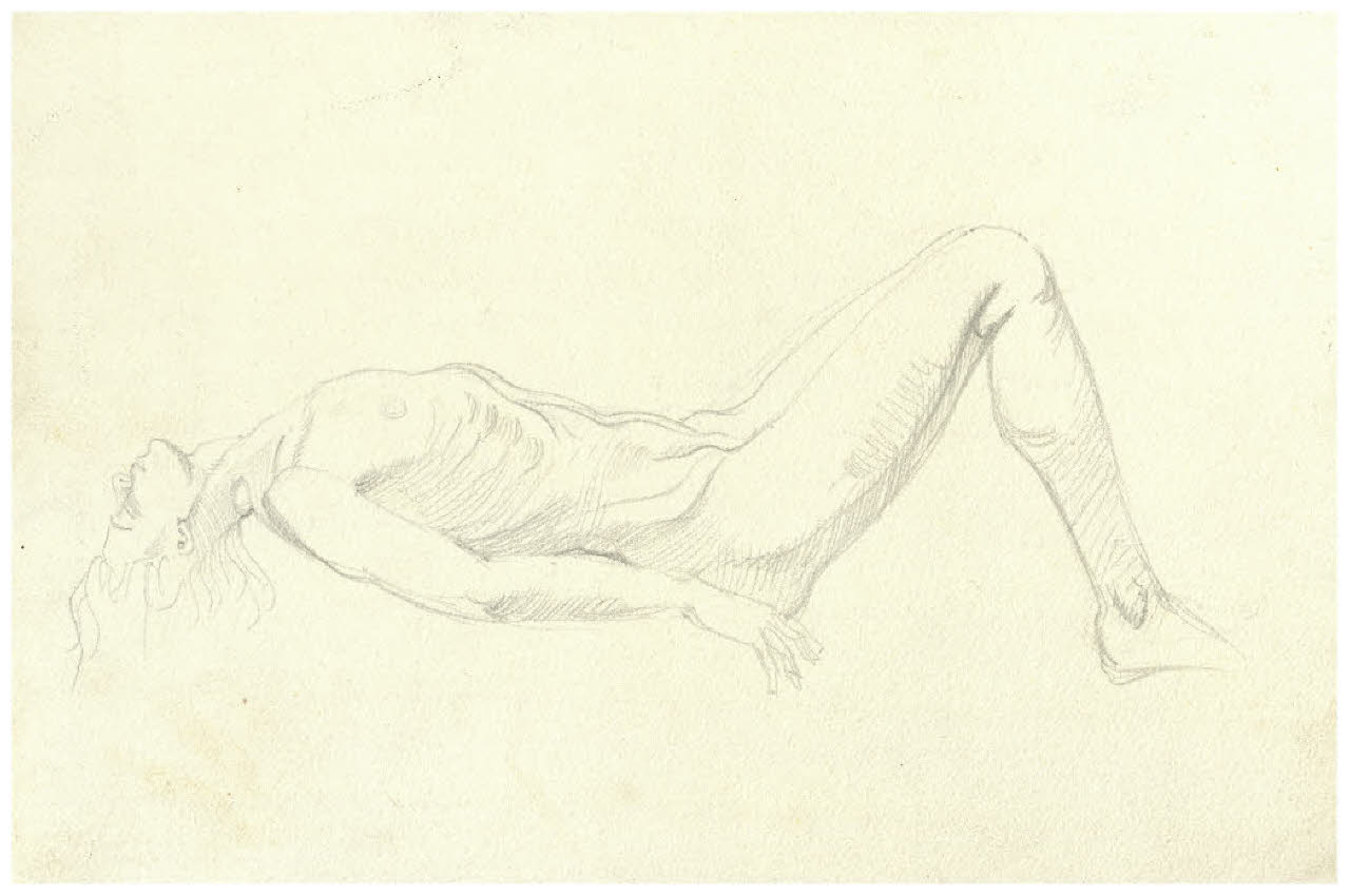 Nudo femminile disteso (disegno) di Disertori, Benvenuto Maria (prima metà sec. XX)