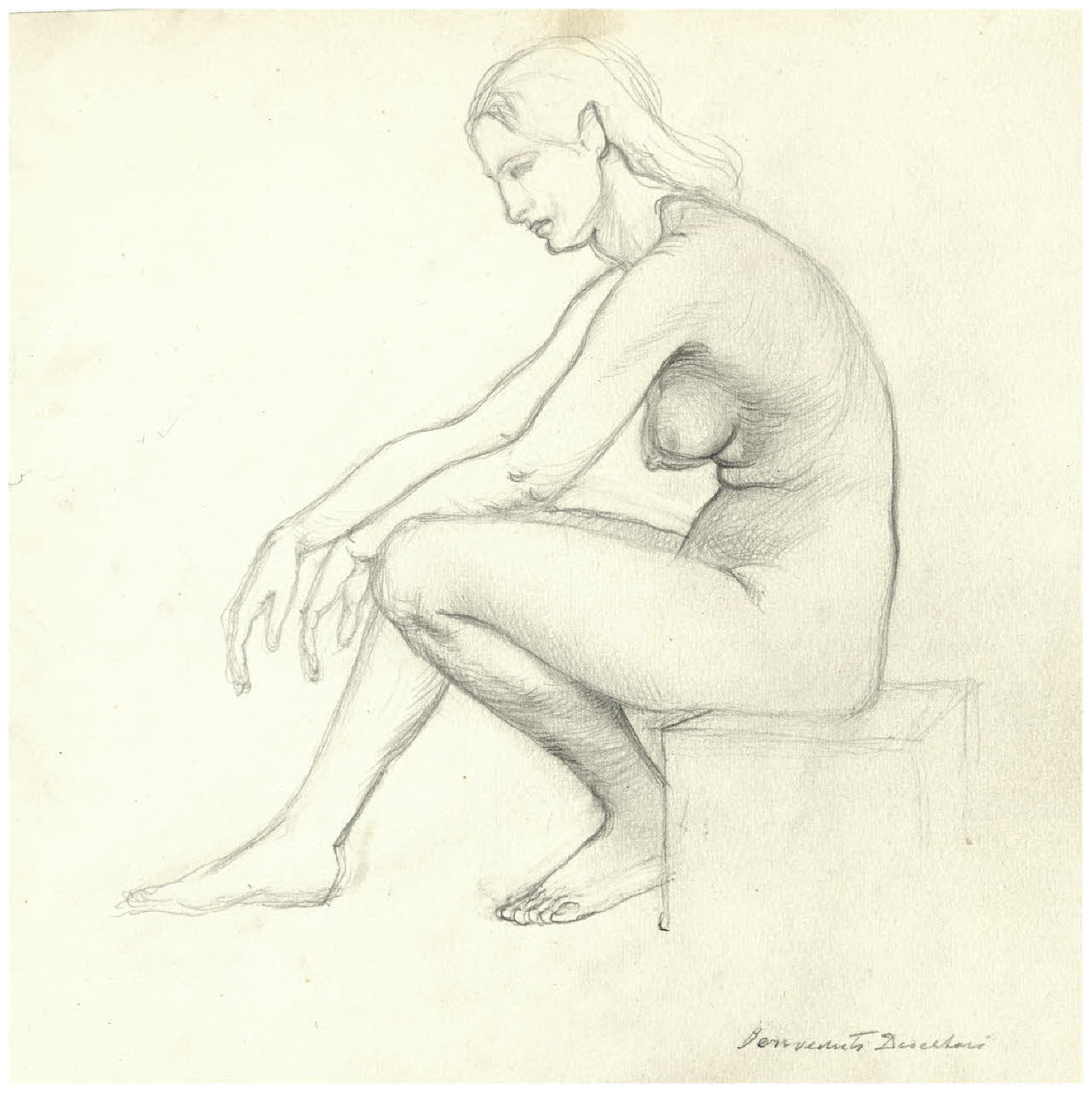 Nudo femminile seduto (disegno) di Disertori, Benvenuto Maria (prima metà sec. XX)