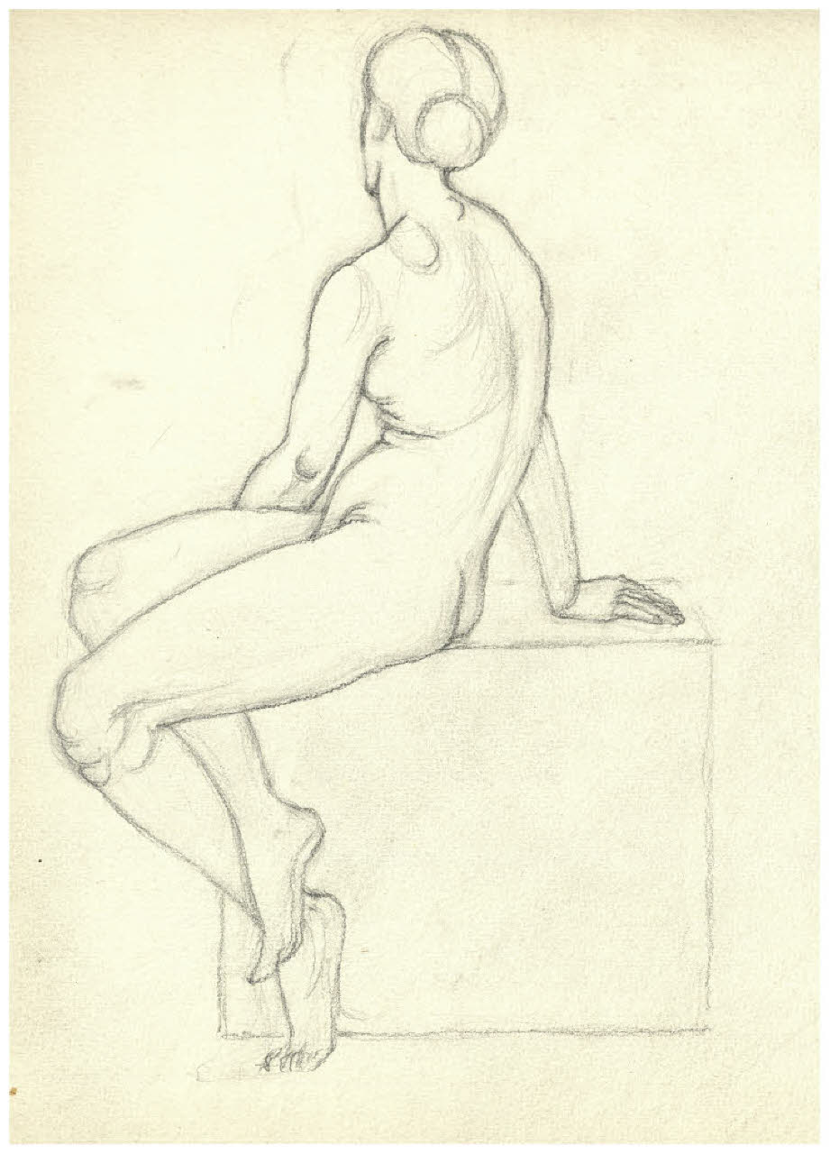 Nudo femminile seduto (disegno) di Disertori, Benvenuto Maria (prima metà sec. XX)