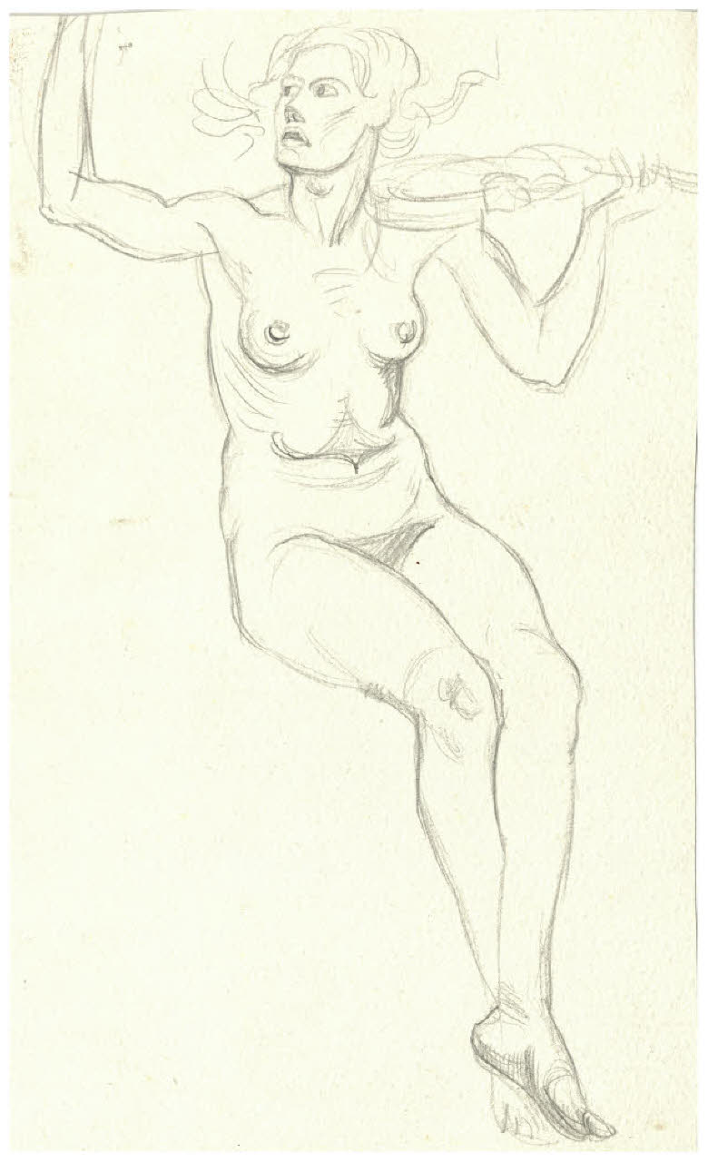 Nudo femminile seduto che suona il violino (disegno) di Disertori, Benvenuto Maria (prima metà sec. XX)