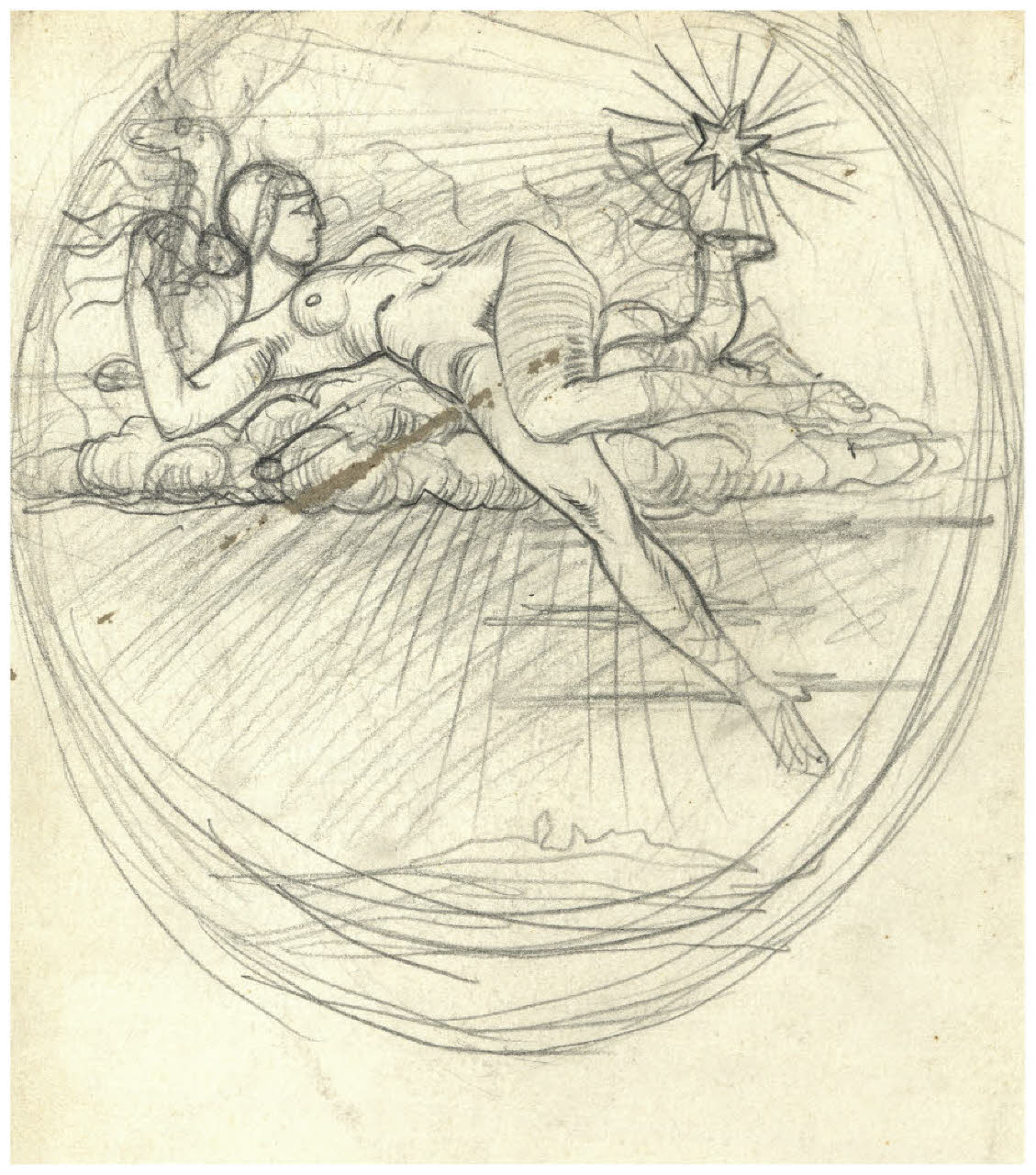 Diana (disegno preparatorio per la copertina di M. Bontempelli, Primo spettacolo, Milano, Mondadori, 1927) (disegno) di Disertori, Benvenuto Maria (sec. XX)