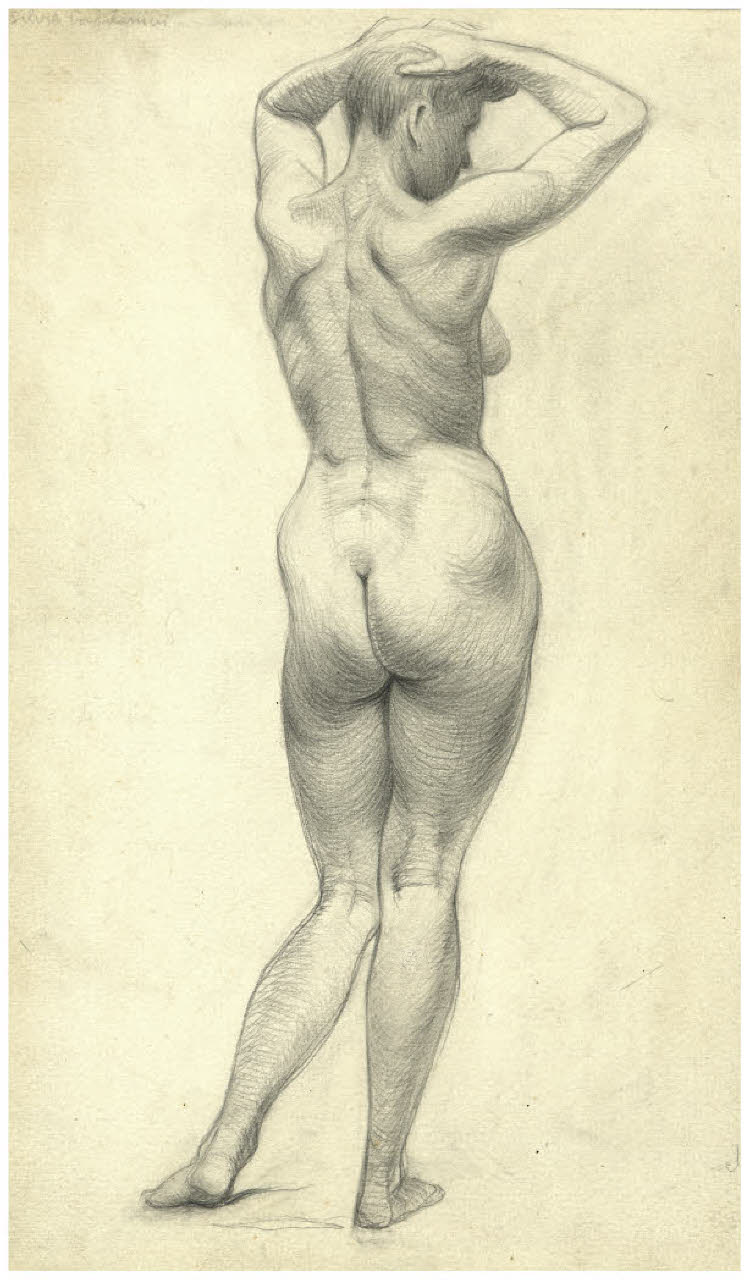 Nudo femminile in piedi di spalle (disegno) di Disertori, Benvenuto Maria (sec. XX)