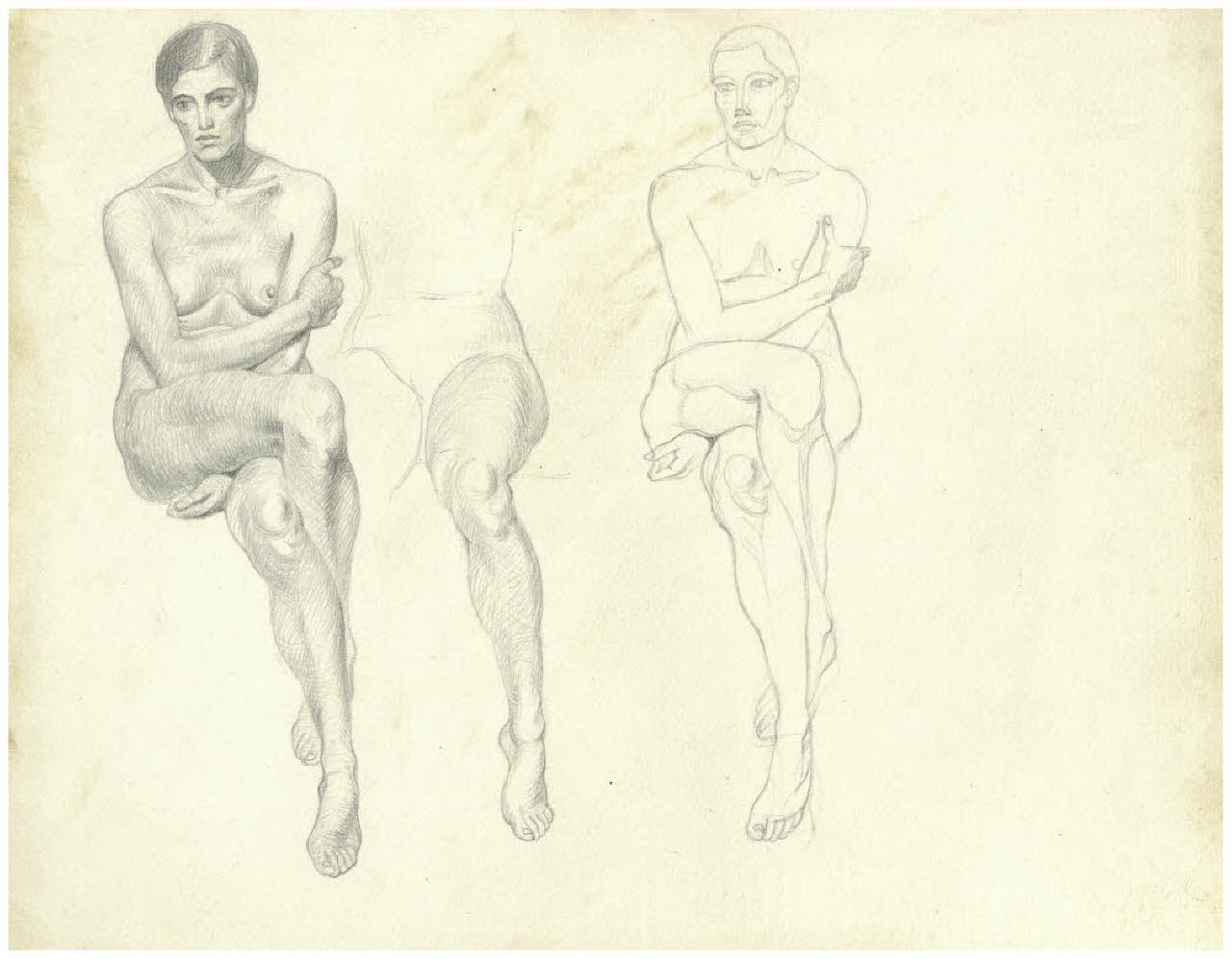 Studi di un nudo femminile seduto (disegno) di Disertori, Benvenuto Maria (prima metà sec. XX)