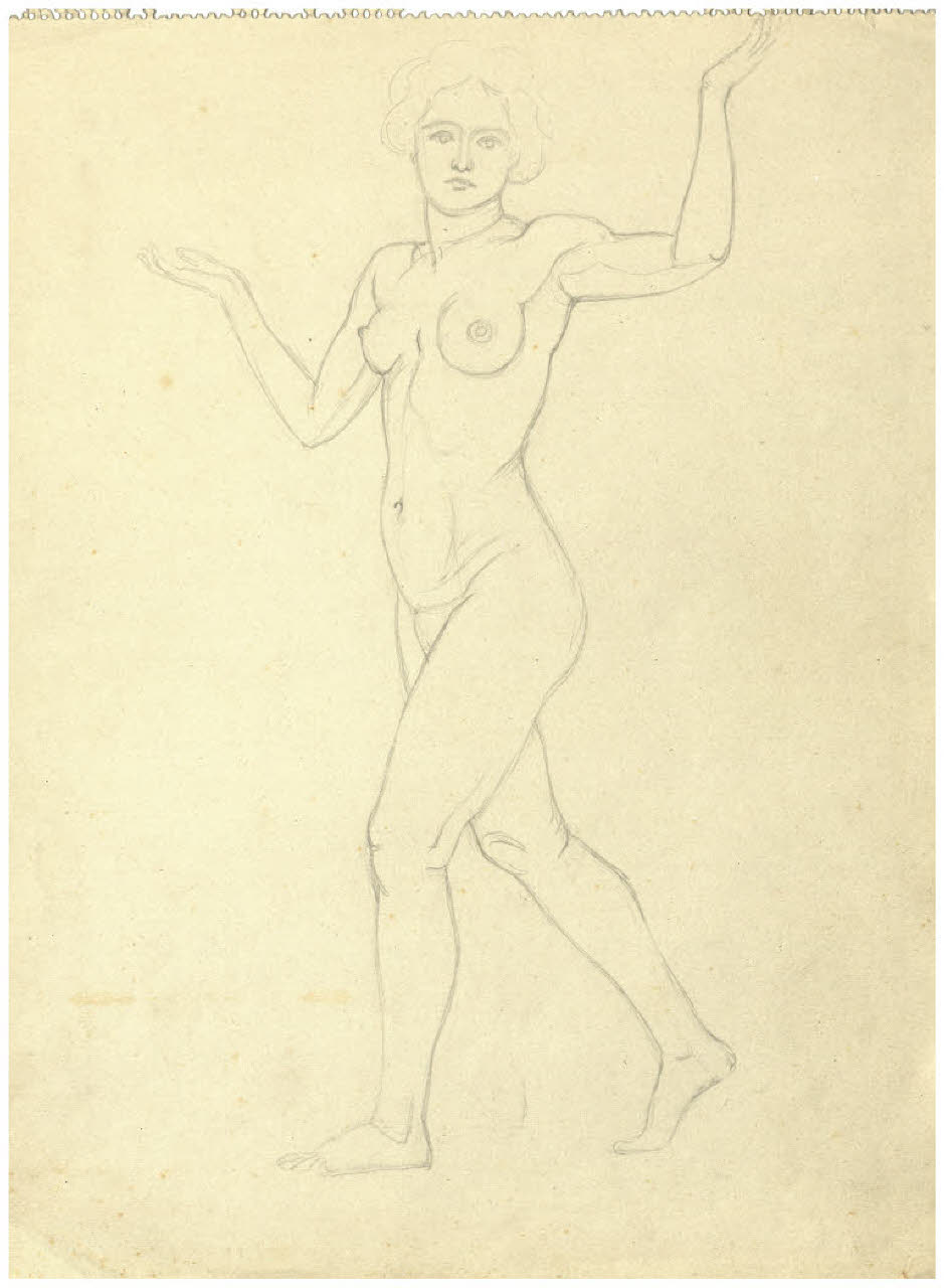 Nudo femminile (disegno preparatorio per l'acquaforte, non realizzata, Il Pianeta Marte?) (disegno) di Disertori, Benvenuto Maria (sec. XX)
