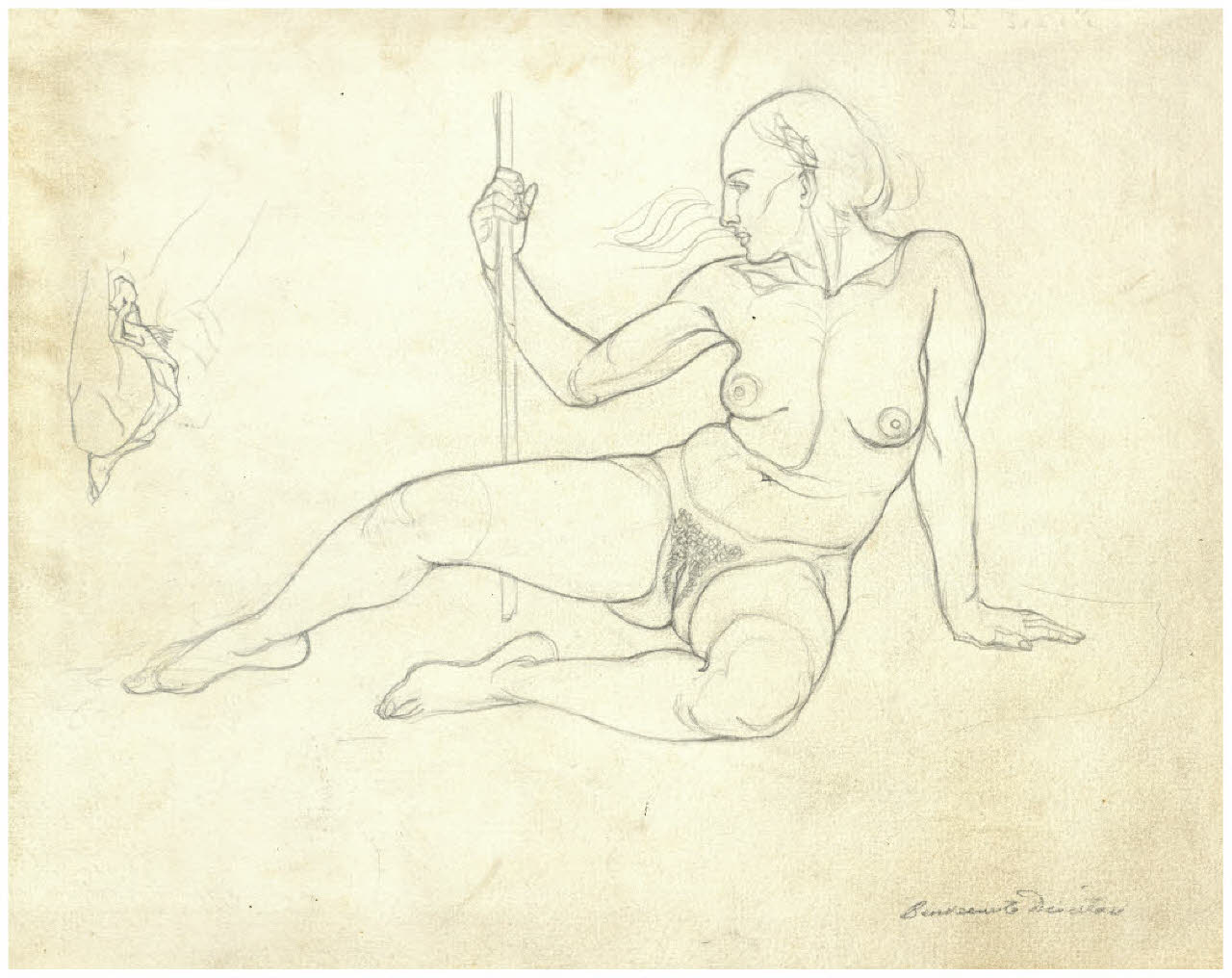 Nudo femminile seduto. Disegno preparatorio per l'acquaforte Il Pianeta Venere (disegno) di Disertori, Benvenuto Maria (sec. XX)