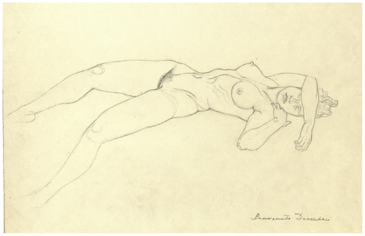 Nudo femminile disteso (disegno) di Disertori, Benvenuto Maria (sec. XX)