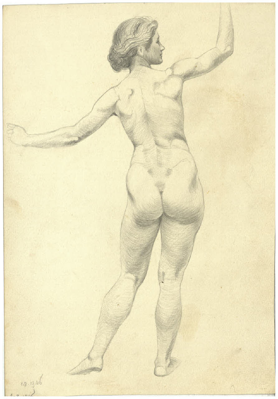 Nudo femminile di spalle (disegno preparatorio per L' acerba?) (disegno) di Disertori, Benvenuto Maria (sec. XX)