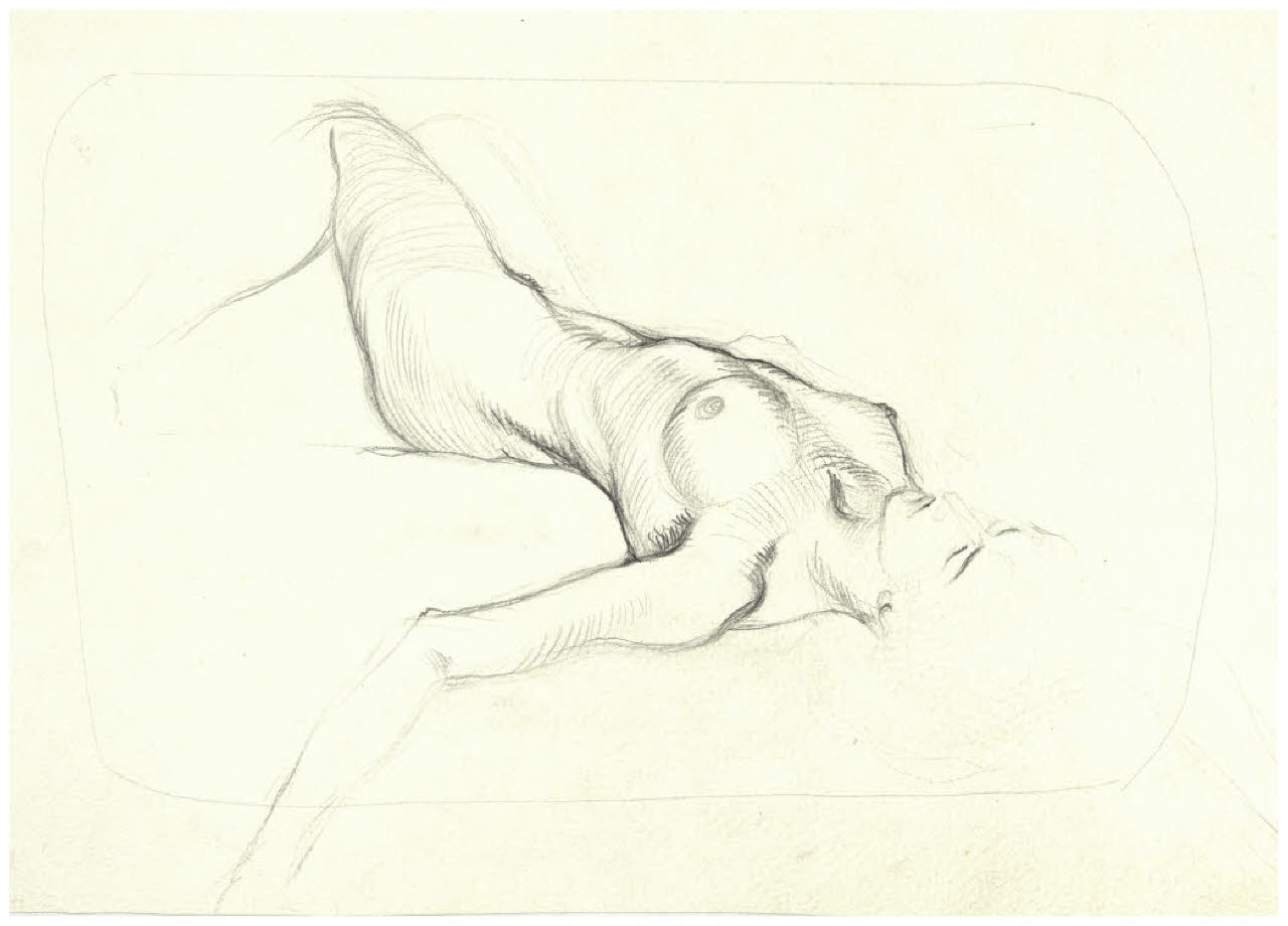Nudo femminile disteso (disegno) di Disertori, Benvenuto Maria (prima metà sec. XX)