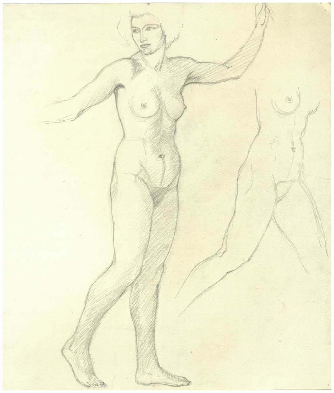 Nudo femminile (studio per la danza delle muse per l'acquaforte, non realizzata, Il Pianeta Marte?) (disegno) di Disertori, Benvenuto Maria (sec. XX)