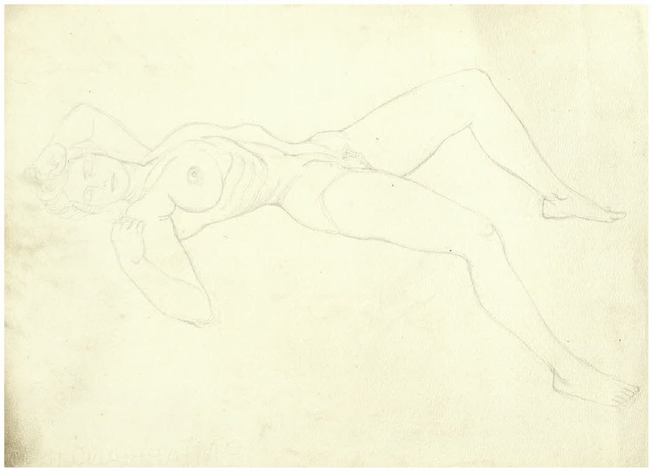 Nudo disteso (disegno) di Disertori, Benvenuto Maria (sec. XX)