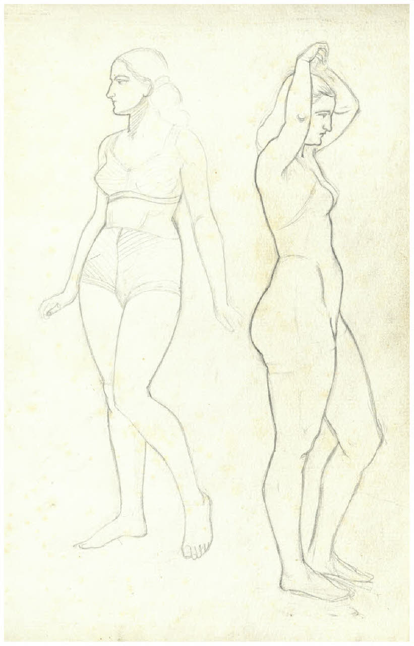 Due figure femminili (disegno) di Disertori, Benvenuto Maria (prima metà sec. XX)