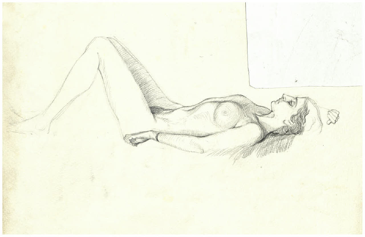 Nudo femminile disteso (disegno) di Disertori, Benvenuto Maria (prima metà sec. XX)