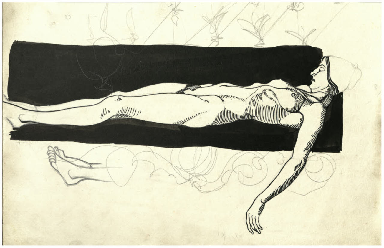 Nudo femminile disteso (disegno) di Disertori, Benvenuto Maria (prima metà sec. XX)