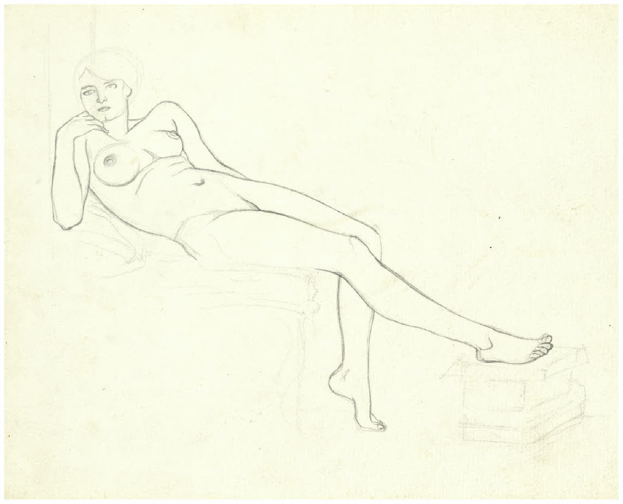 Nudo femminile disteso (disegno) di Disertori, Benvenuto Maria (prima metà sec. XX)