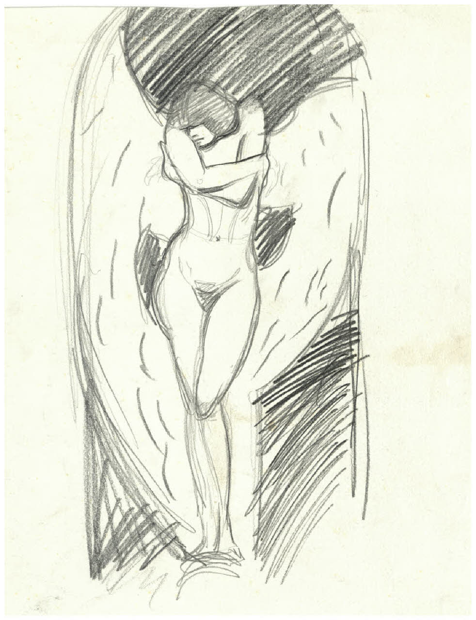 Nudo femminile alato, entro una nicchia (disegno) di Disertori, Benvenuto Maria (prima metà sec. XX)