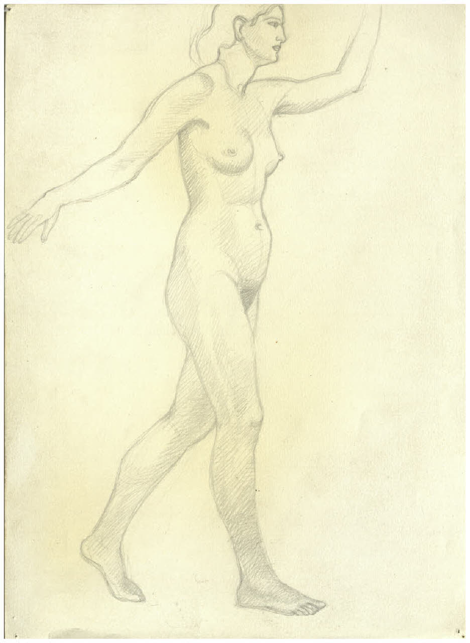 Nudo femminile (studio per la danza delle muse per l'acquaforte, non realizzata, Il Pianeta Marte?) (disegno) di Disertori, Benvenuto Maria (sec. XX)