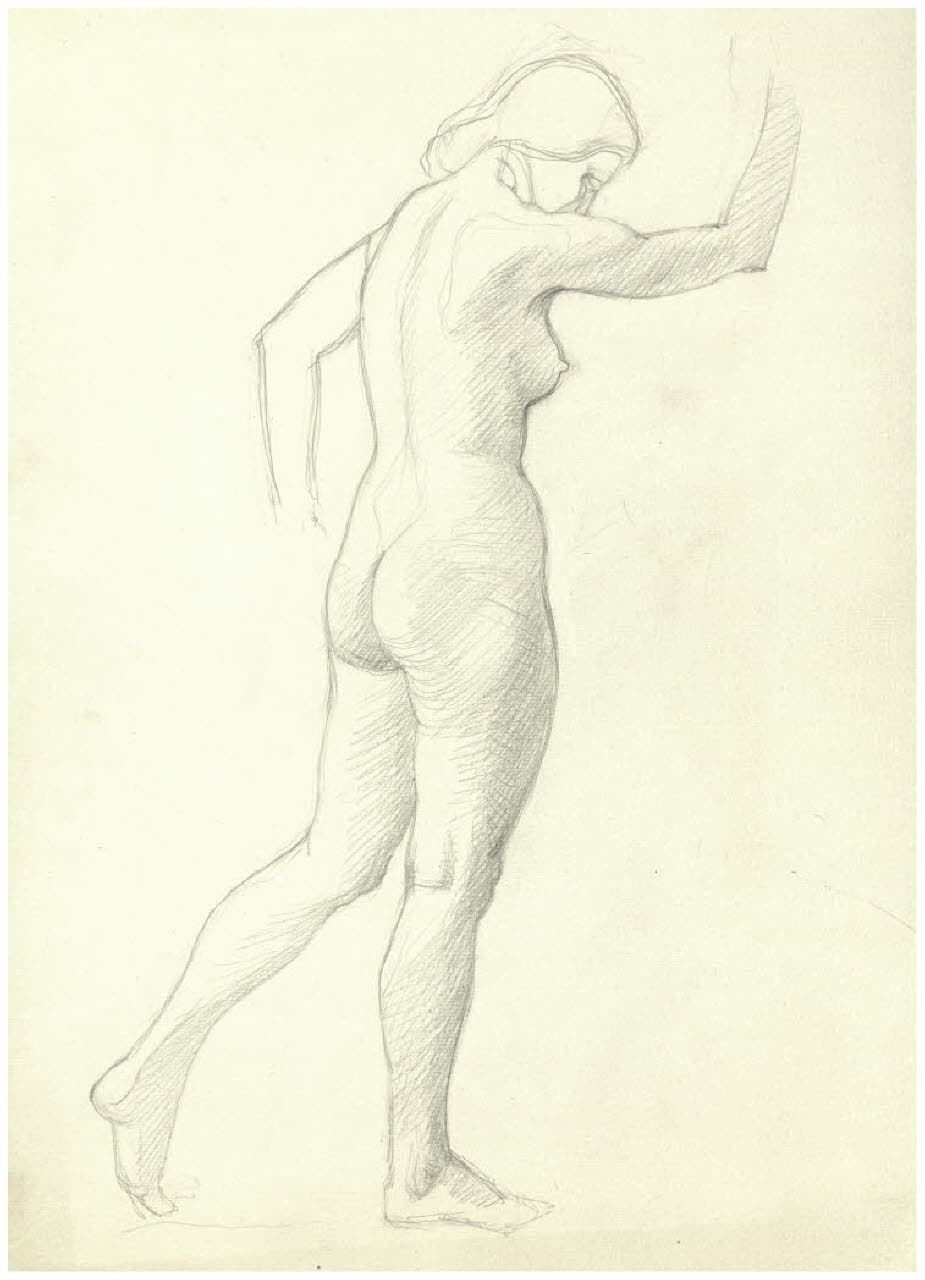 Nudo femminile (studio per la danza delle muse per l'acquaforte, non realizzata, Il Pianeta Marte?) (disegno) di Disertori, Benvenuto Maria (sec. XX)