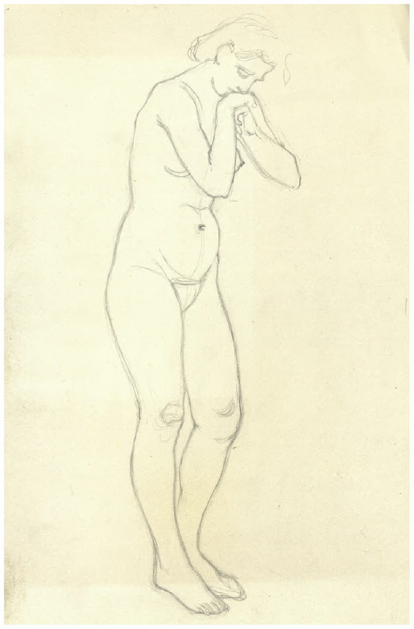 Nudo femminile (studio per la danza delle muse per l'acquaforte, non realizzata, Il Pianeta Marte?) (disegno) di Disertori, Benvenuto Maria (prima metà sec. XX)