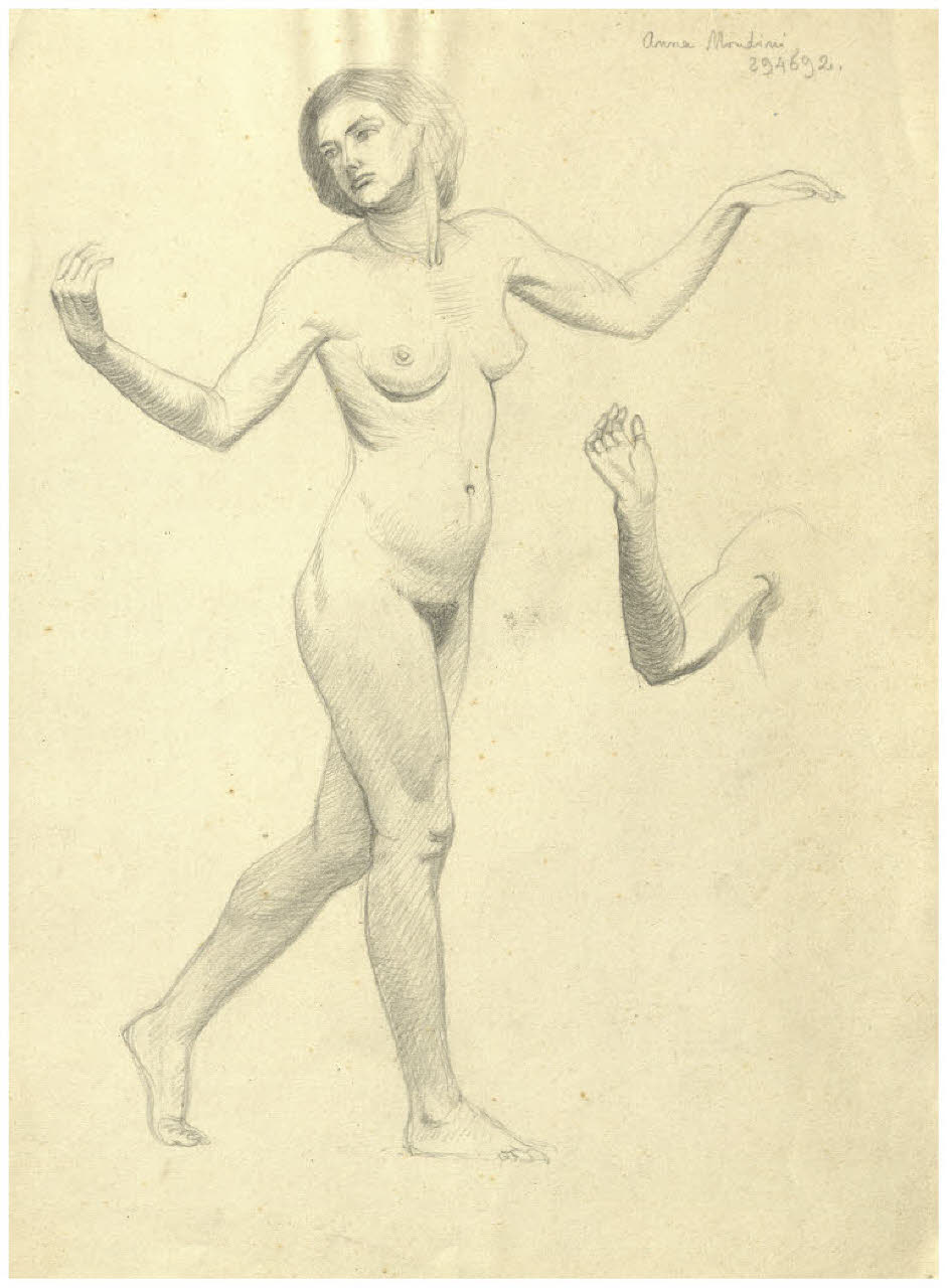 Nudo femminile (studio per la danza delle muse per l'acquaforte, non realizzata, Il Pianeta Marte?) (disegno) di Disertori, Benvenuto Maria (sec. XX)