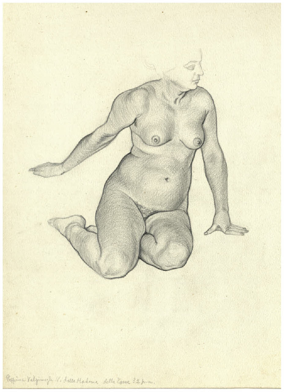 Nudo femminile seduto (disegno) di Disertori, Benvenuto Maria (prima metà sec. XX)