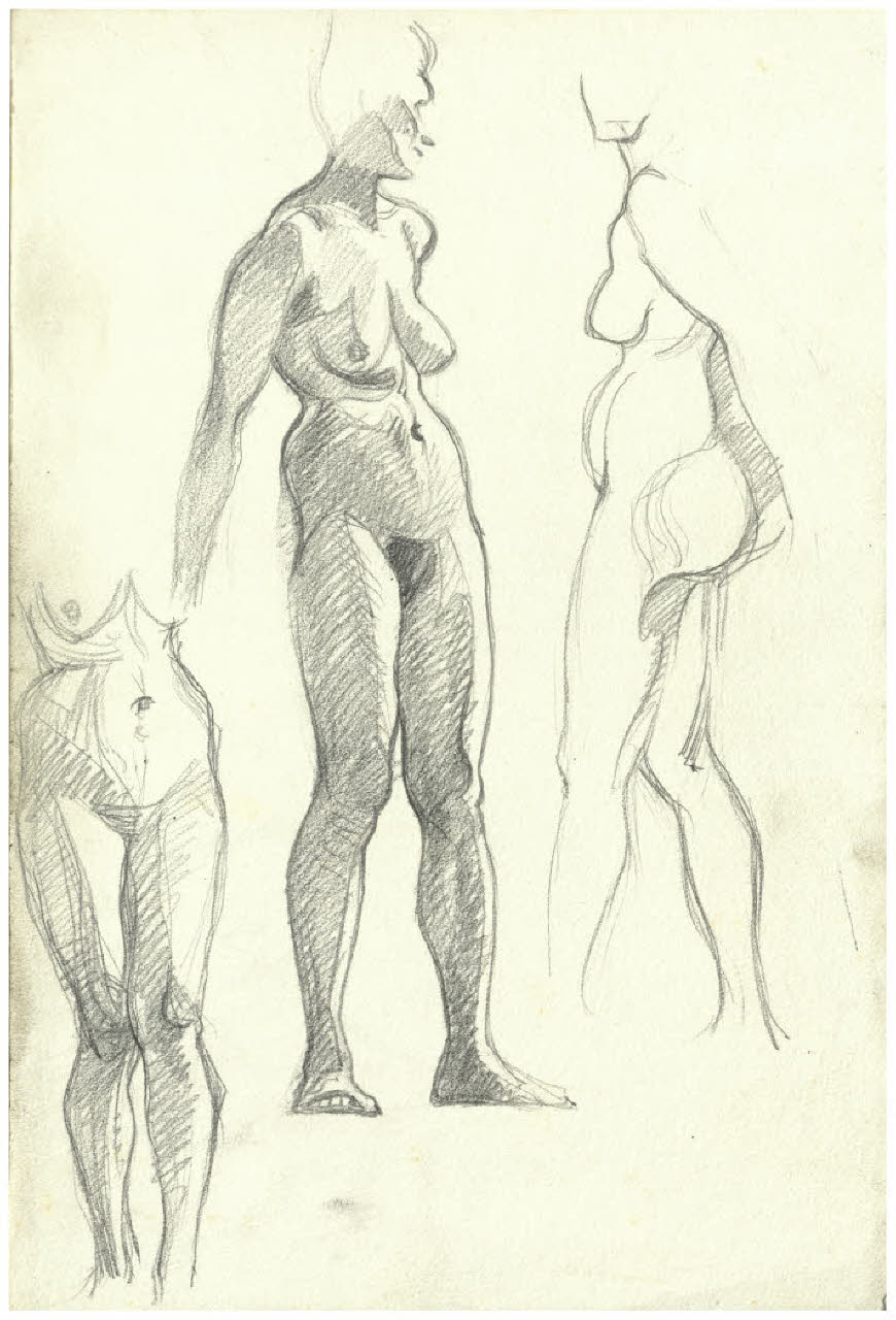 Tre studi di nudi femminili (disegno) di Disertori, Benvenuto Maria (prima metà sec. XX)