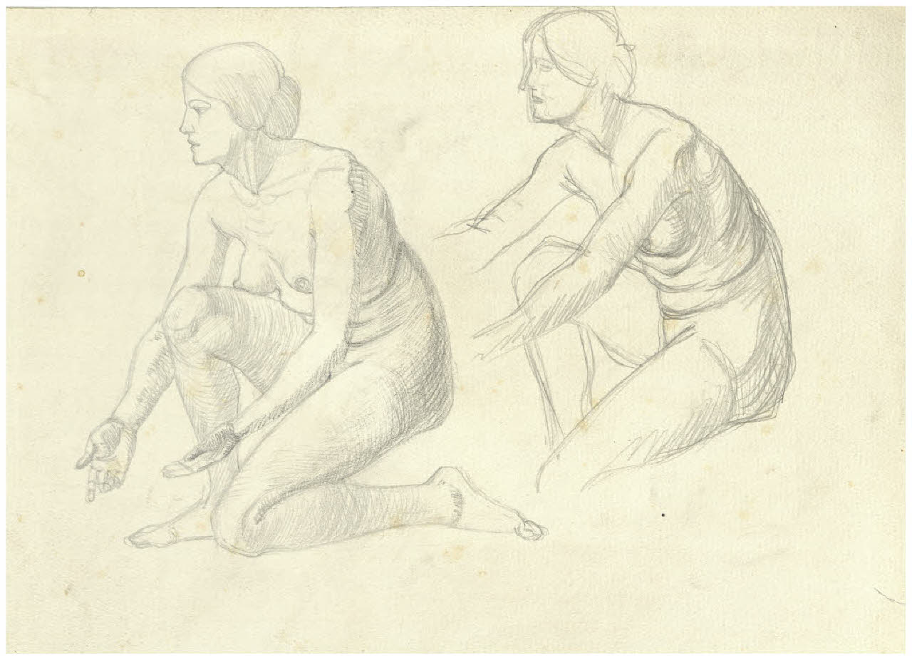 Doppio studio di nudo femminile in ginocchio (disegno) di Disertori, Benvenuto Maria (prima metà sec. XX)