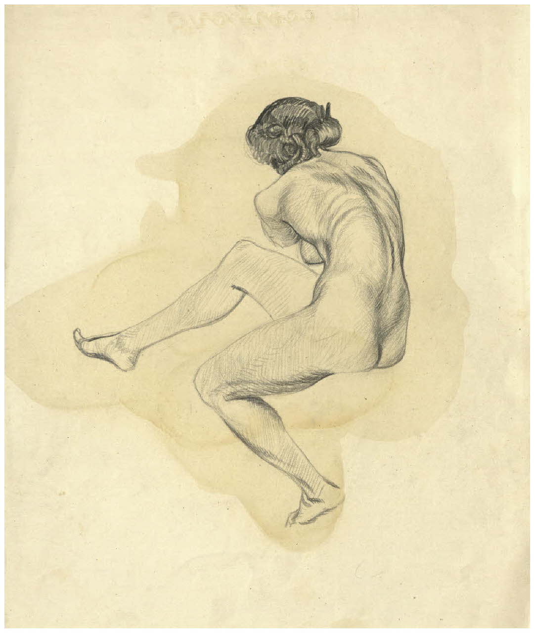 Nudo femminile seduto di spalle (disegno) di Disertori, Benvenuto Maria (prima metà sec. XX)