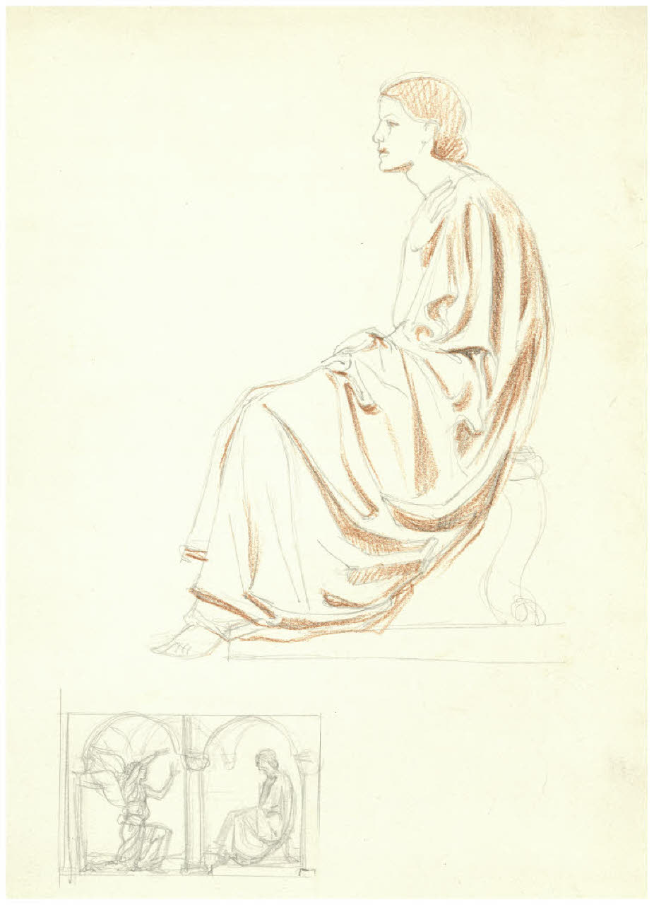 Studio per un'Annunciazione; Madonna annunciata (disegno) di Disertori, Benvenuto Maria (prima metà sec. XX)