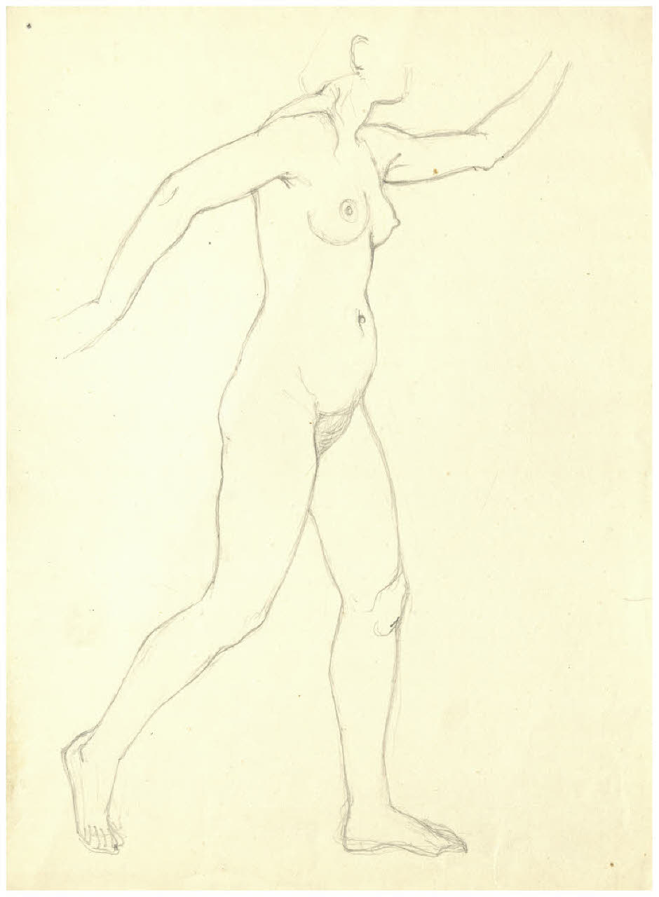 Nudo femminile (studio per la danza delle muse per l'acquaforte, non realizzata, Il Pianeta Marte?) (disegno) di Disertori, Benvenuto Maria (prima metà sec. XX)