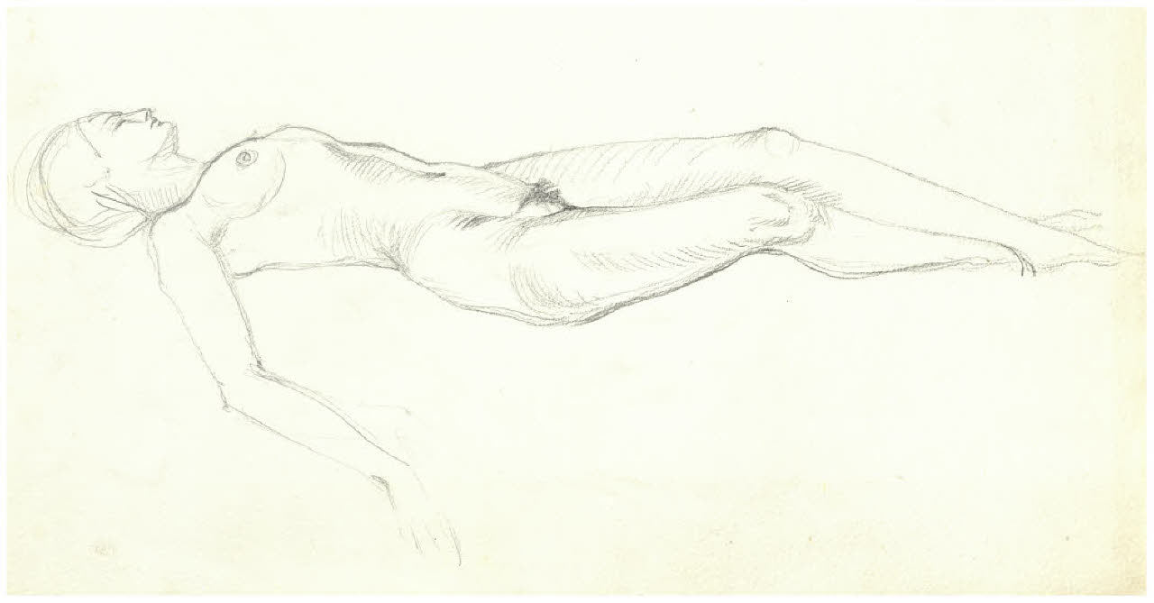 Nudo femminile disteso (disegno) di Disertori, Benvenuto Maria (prima metà sec. XX)