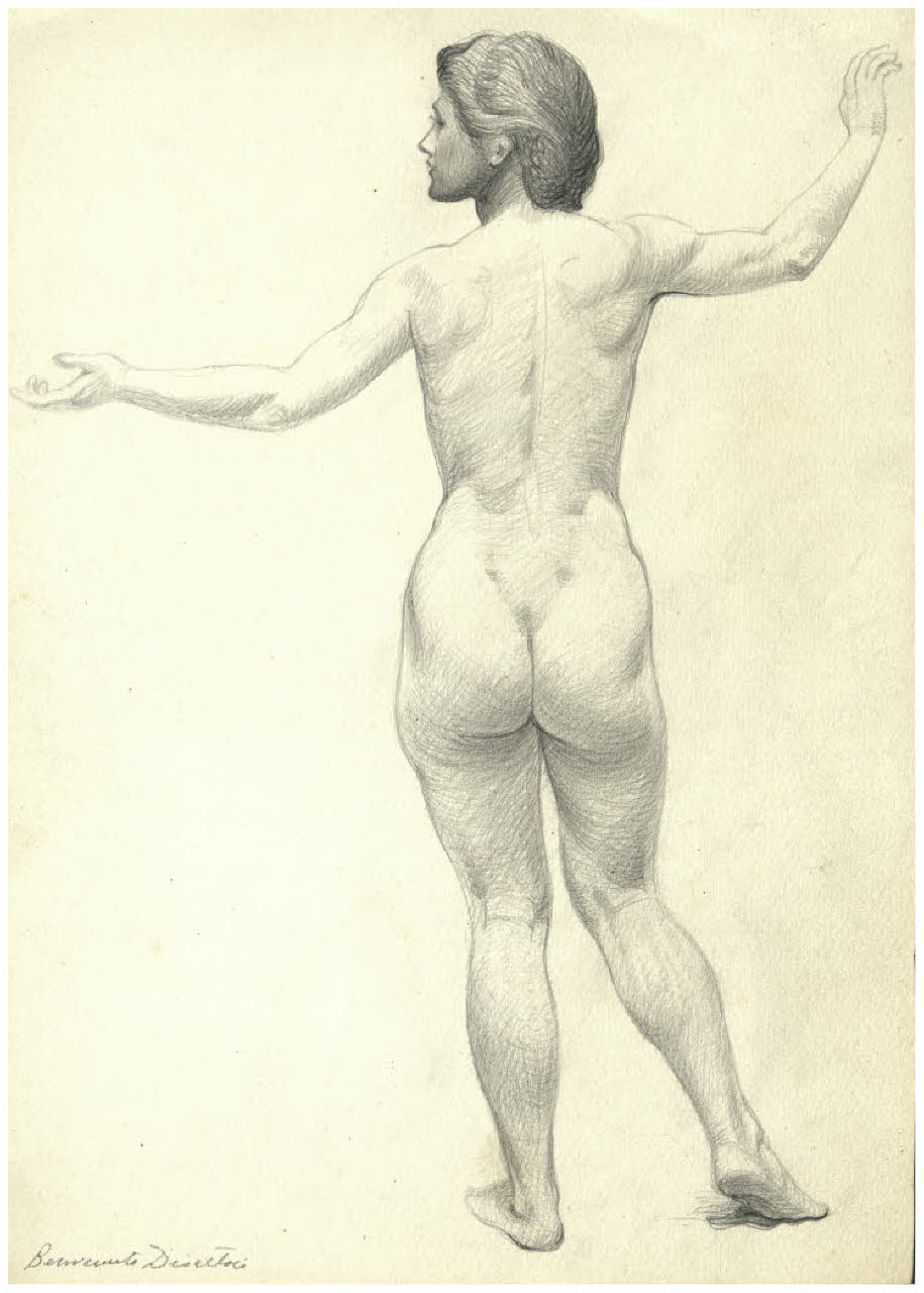 Nudo femminile (studio per la danza delle muse per l'acquaforte, non realizzata, Il Pianeta Marte?) (disegno) di Disertori, Benvenuto Maria (sec. XX)