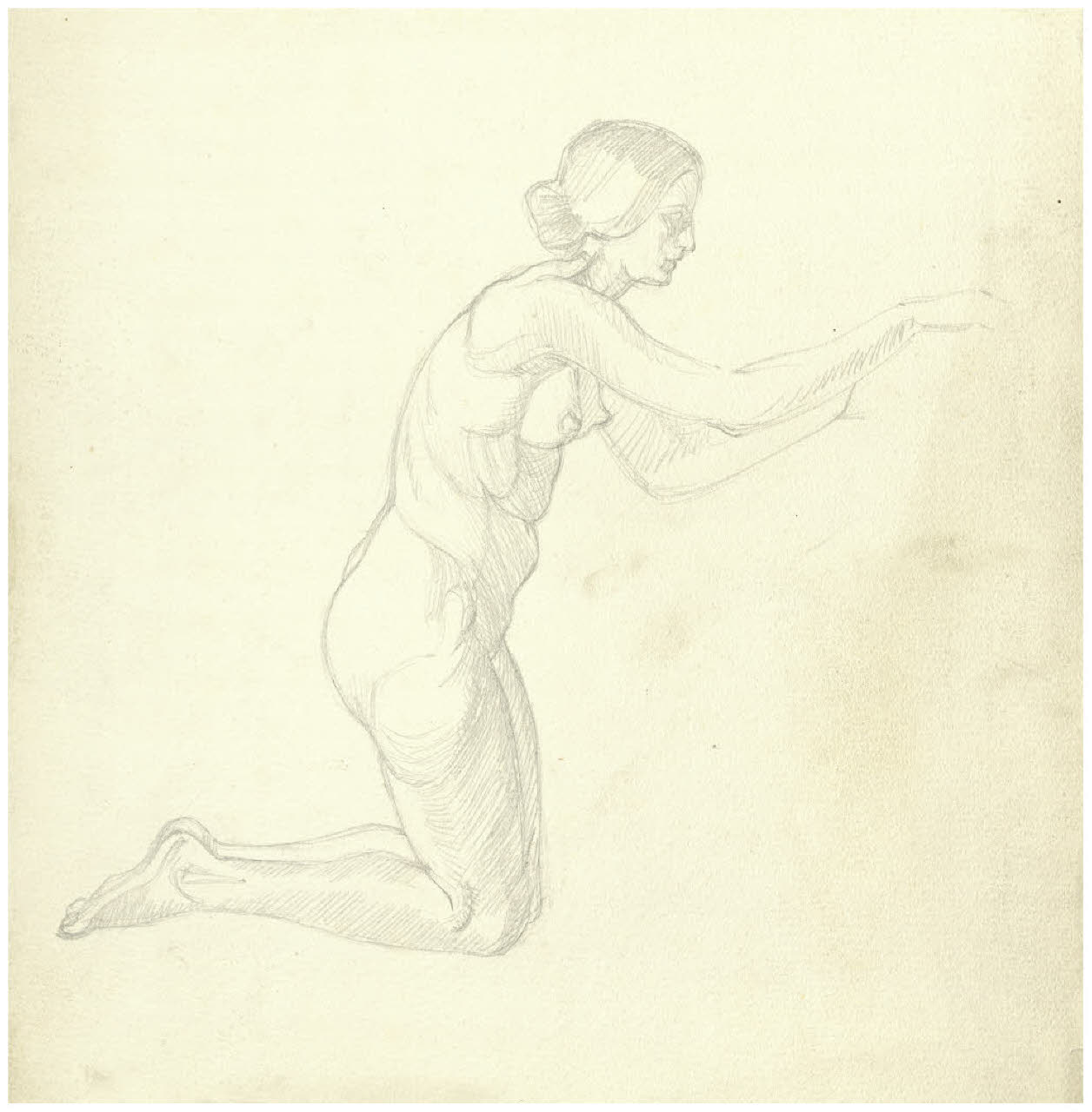 Nudo femminile in ginocchio (disegno) di Disertori, Benvenuto Maria (prima metà sec. XX)