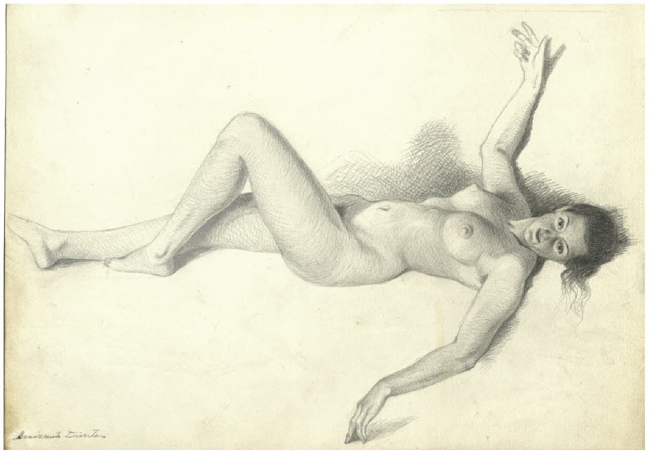 Nudo femminile disteso (disegno) di Disertori, Benvenuto Maria (prima metà sec. XX)