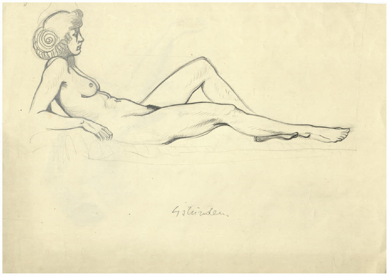 Nudo femminile disteso (disegno) di Disertori, Benvenuto Maria (prima metà sec. XX)