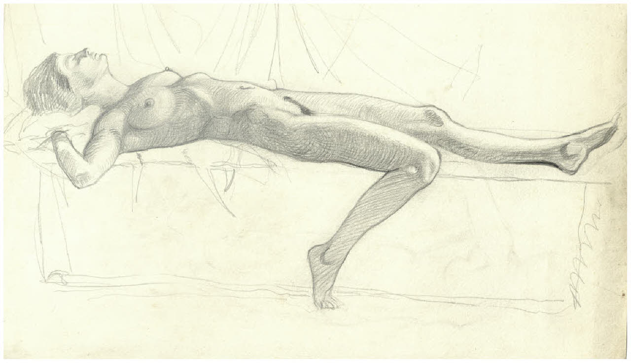 Nudo femminile disteso (disegno) di Disertori, Benvenuto Maria (prima metà sec. XX)