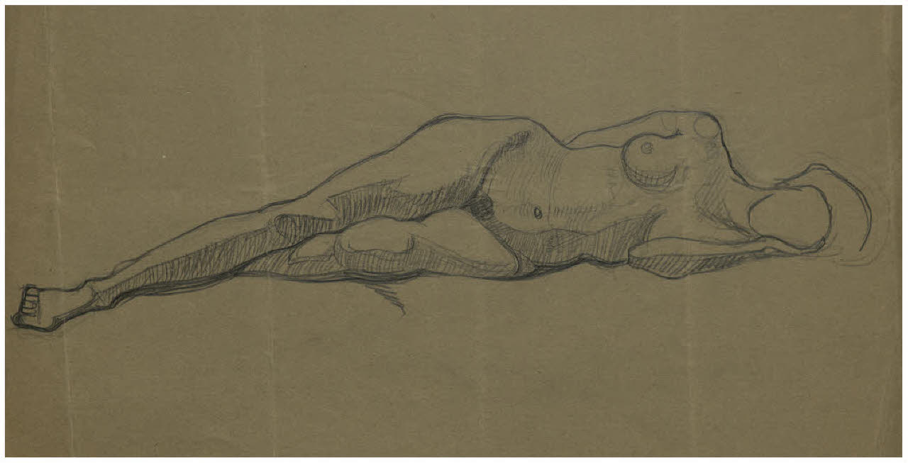 Nudo femminile disteso (disegno) di Disertori, Benvenuto Maria (prima metà sec. XX)