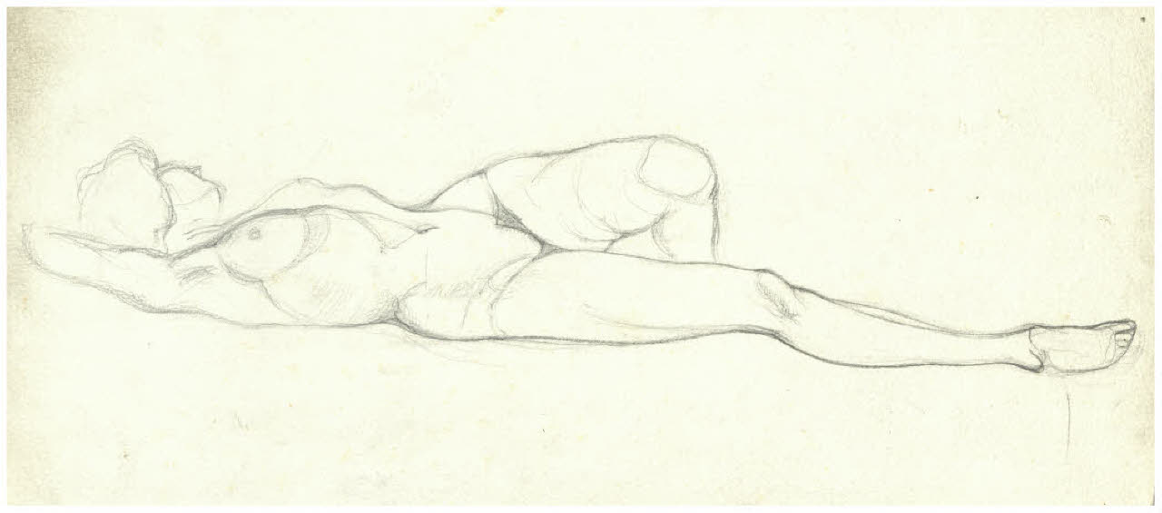 Nudo femminile disteso (disegno) di Disertori, Benvenuto Maria (prima metà sec. XX)