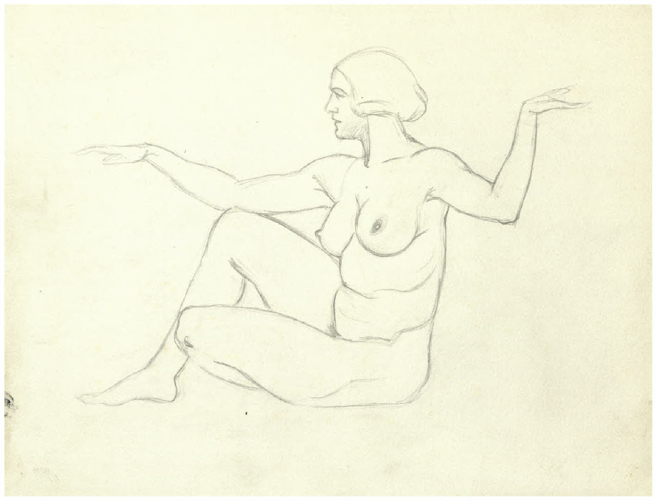Nudo femminile seduto (disegno) di Disertori, Benvenuto Maria (prima metà sec. XX)