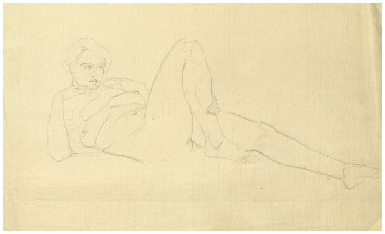 Nudo femminile disteso (disegno) di Disertori, Benvenuto Maria (prima metà sec. XX)
