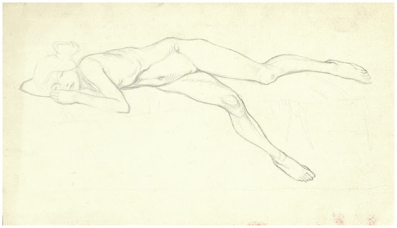 Nudo femminile disteso (disegno) di Disertori, Benvenuto Maria (prima metà sec. XX)