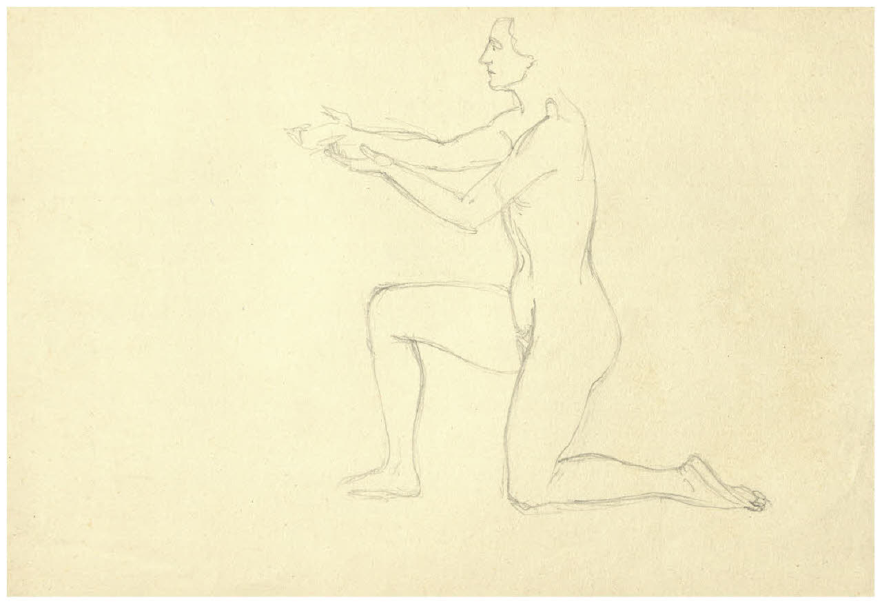 Studio di nudo genuflesso (disegno) di Disertori, Benvenuto Maria (prima metà sec. XX)