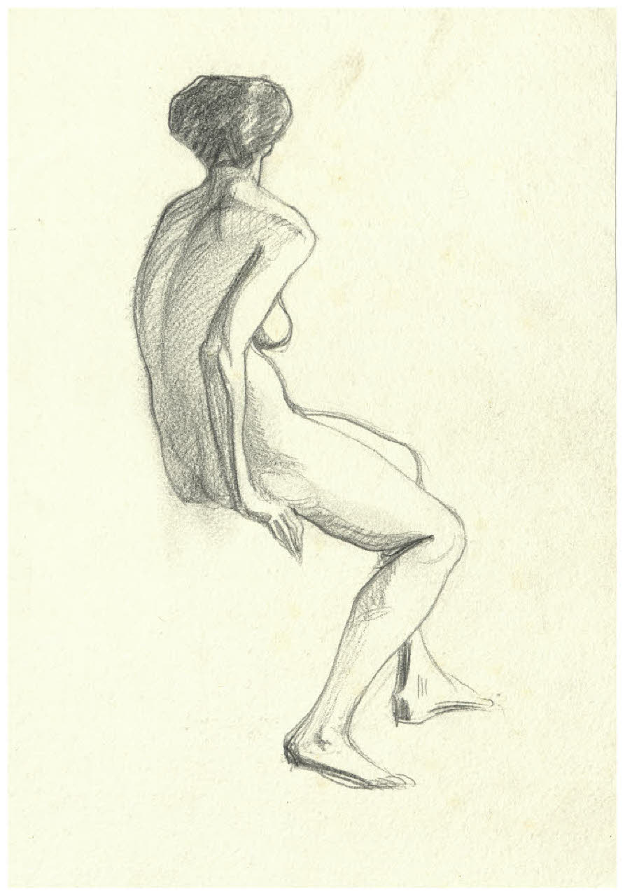 Nudo femminile seduto (disegno) di Disertori, Benvenuto Maria (prima metà sec. XX)