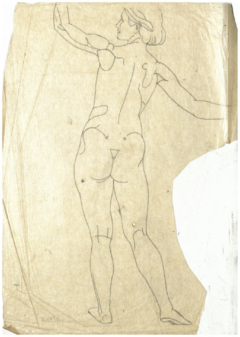 Nudo femminile di spalle (disegno) di Disertori, Benvenuto Maria (sec. XX)