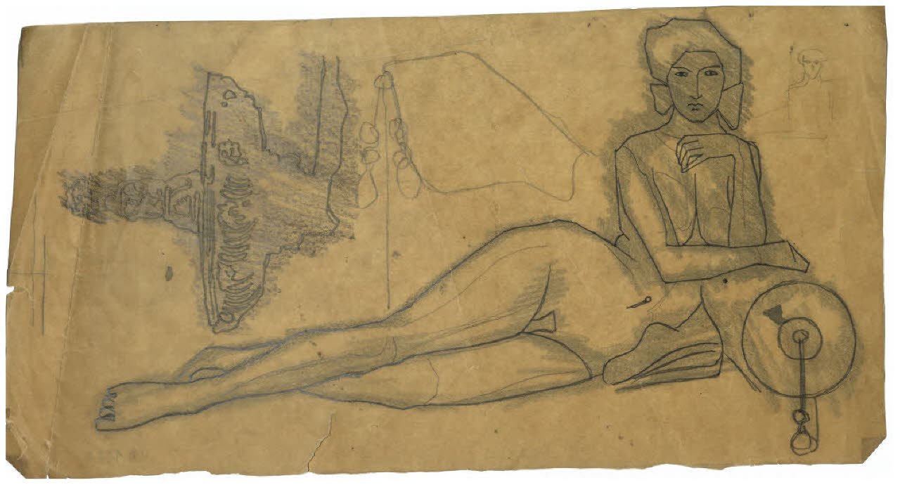 Nudo femminile con un'anfora; Fontana (disegno) di Disertori, Benvenuto Maria (sec. XX)