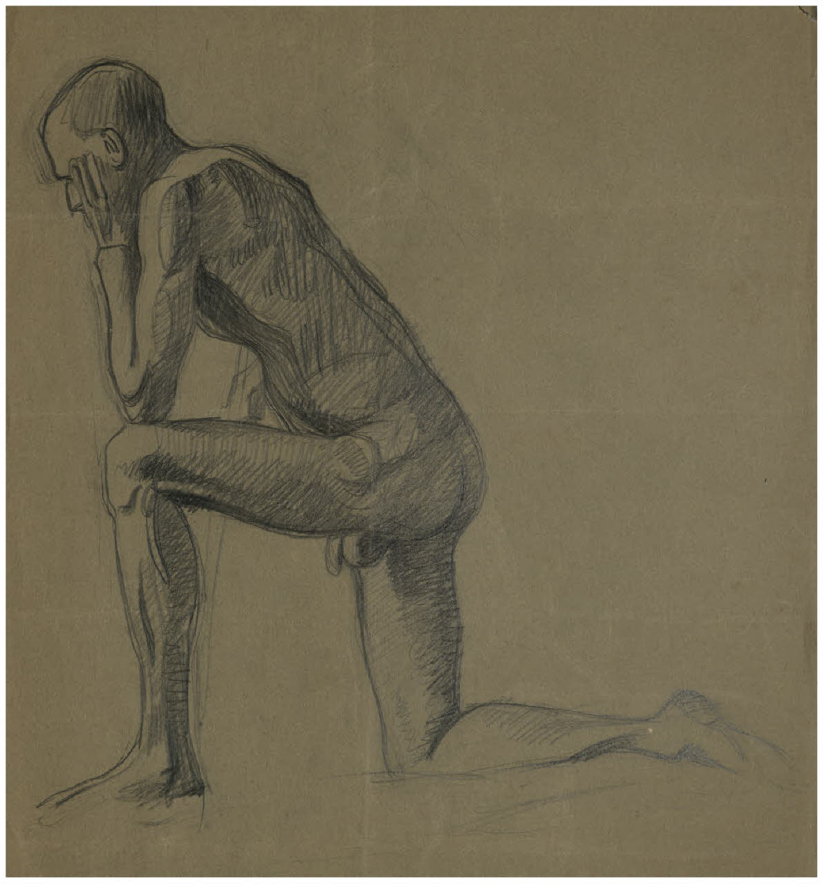 Studio di nudo maschile in ginocchio (disegno) di Disertori, Benvenuto Maria (prima metà sec. XX)