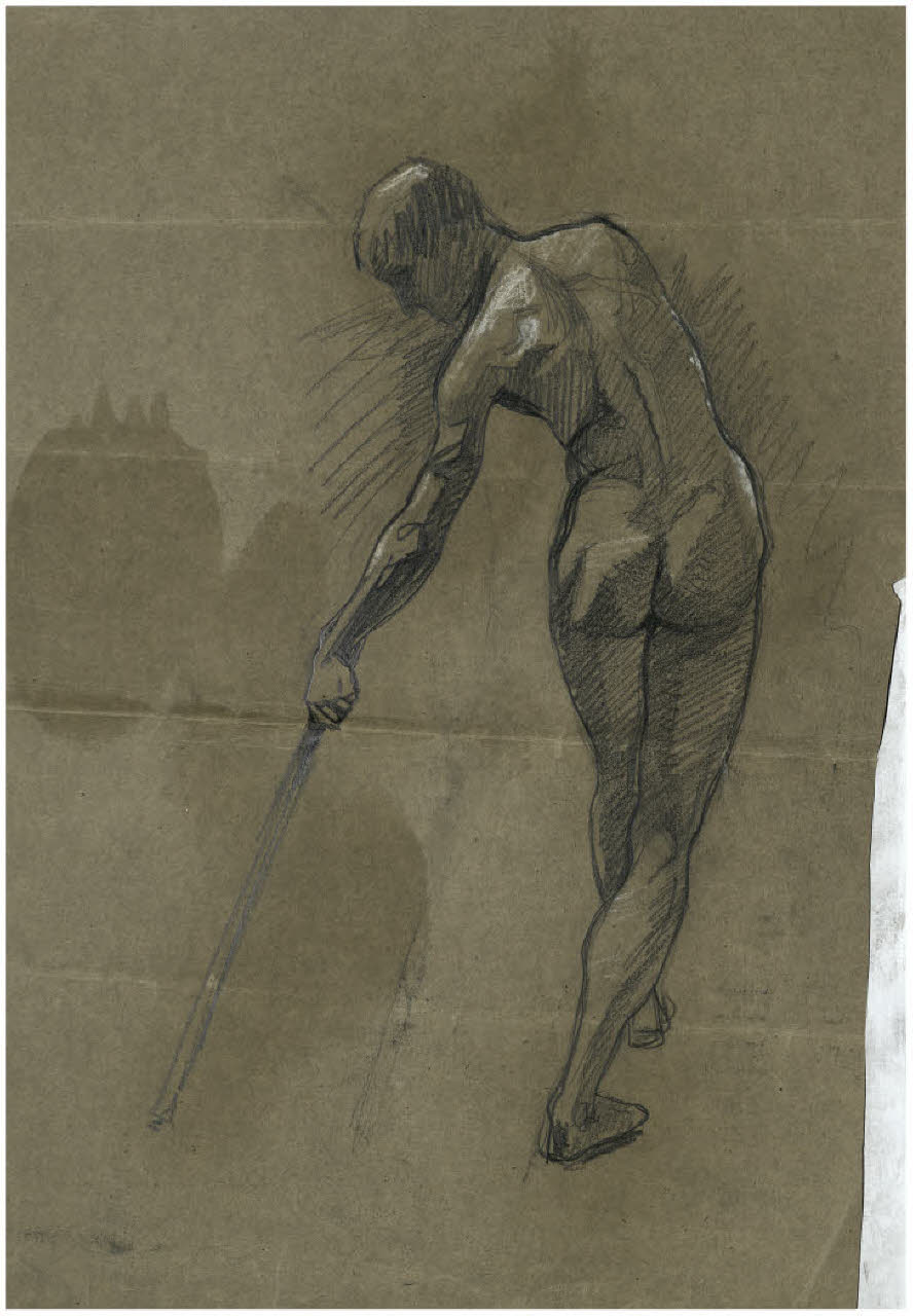 Studio di nudo maschile di spalle (disegno) di Disertori, Benvenuto Maria (prima metà sec. XX)