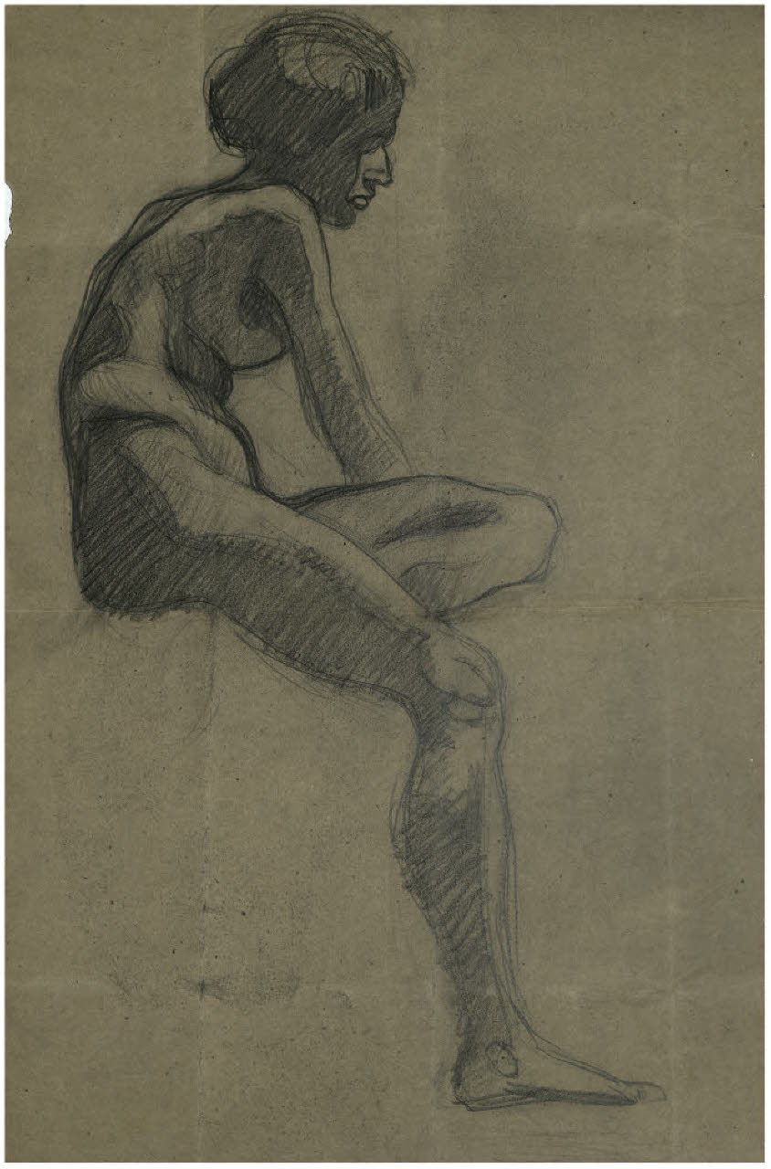 Nudo femminile seduto (disegno) di Disertori, Benvenuto Maria (prima metà sec. XX)